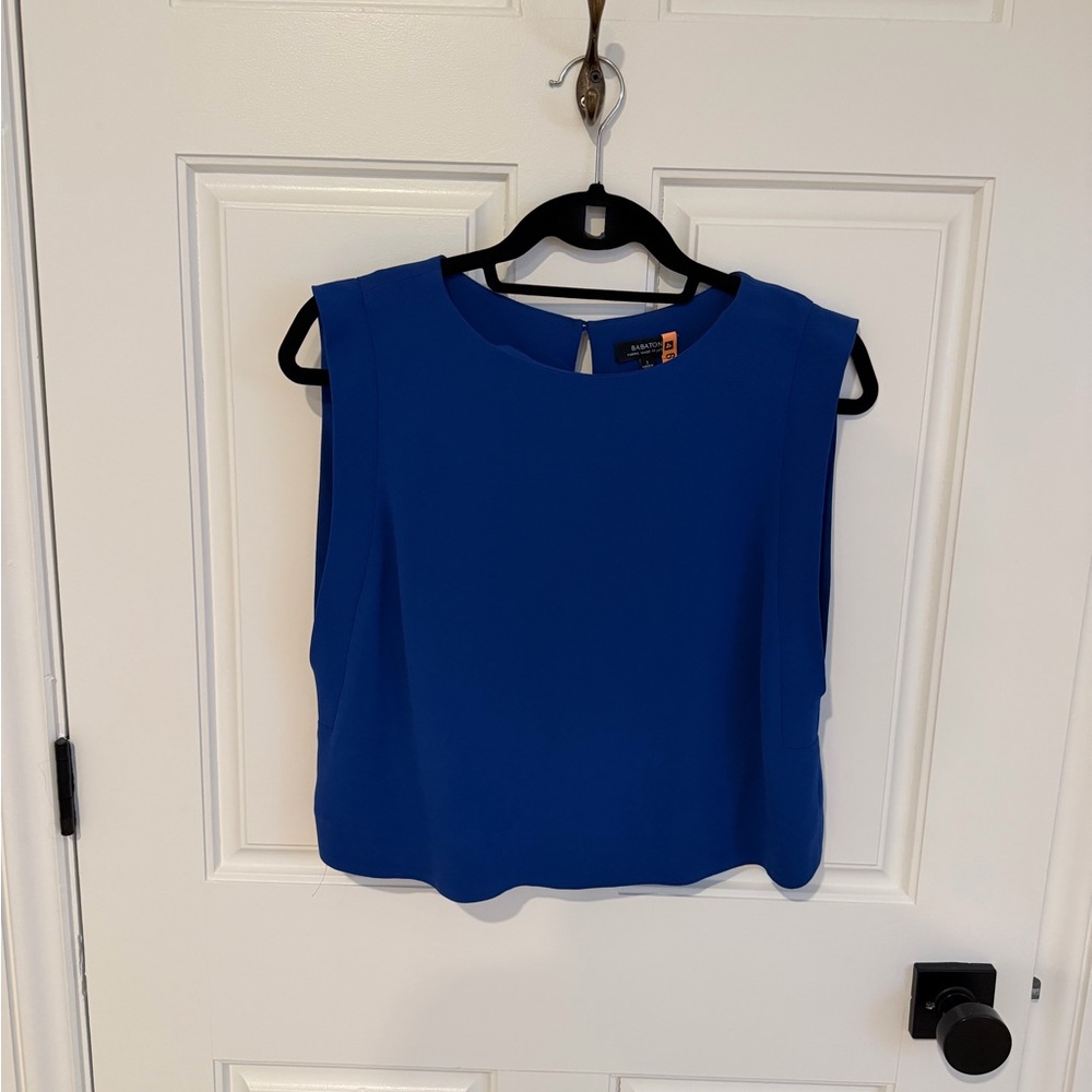 Babaton Cobalt Blue Sleeveless Crepe Shell